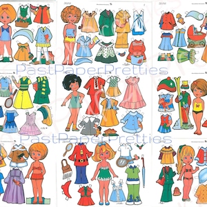 Vintage Papierpuppen niedlich Diana & Friends entzückende Mädchen und Kleidung Collage Sheets 10 Sets c. 1980er Jahre druckbare PDF-Sofortdownload