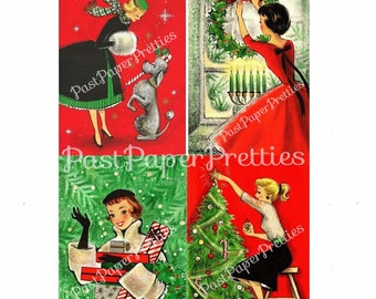 Vintage Printable Holiday Housewives Christmas Card Images Pretty Mid Century Ladies Retro Housewife PDF Instant Digital Download SET TWO