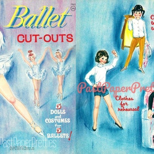 Vintage Paper Dolls Ballet Cut-Outs c. 1964 PDF Printable Instant Digital Download 5 Cute Kitsch Ballet Dancer Girls Clip Art