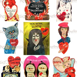 72 Vintage Printable Retro Halloween Valentine Cards Collage Sheets Cute Spooky Images PDF Instant Digital Download ALL Halloween Themed image 5