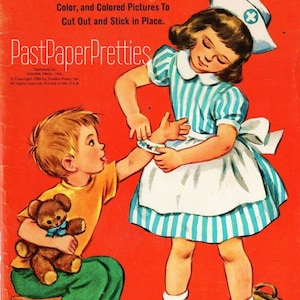 Libro di storie da colorare con adesivi stampabili vintage dell'infermiera Nancy c. 1960 PDF Download digitale istantaneo Retro Fun Paper Craft