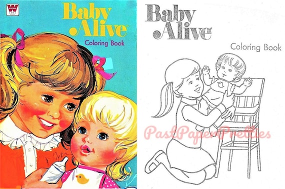 Vintage Printable Coloring Book Baby Alive Doll c. 1976 PDF Instant Digital Download Cute Childhood Toy Doll 102 Pages