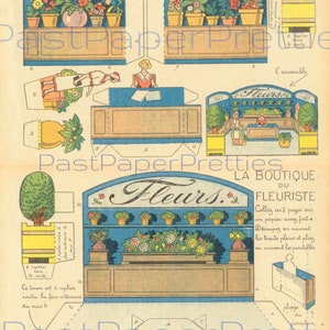 Vintage Flower Shop Szene druckbare Papier Handwerk Ausschnitte Sofortiger digitaler Download Miniatur Florist Store Spielset Diorama