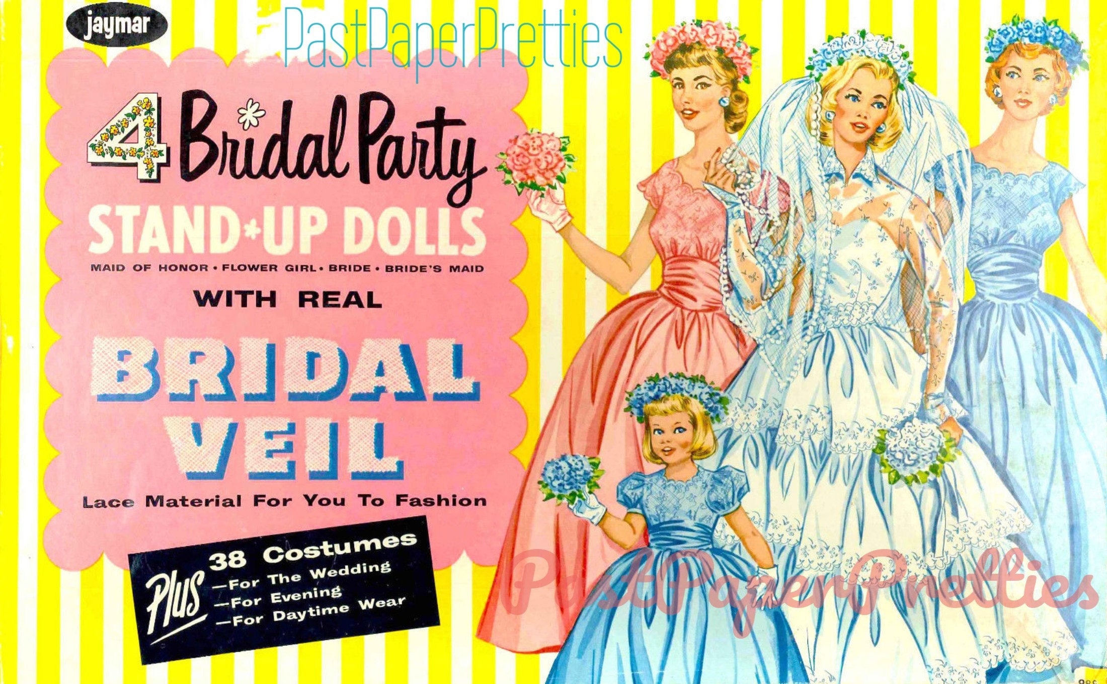 Vintage Paper Dolls 4 Bridal Party Stand up Dolls C. 1950s