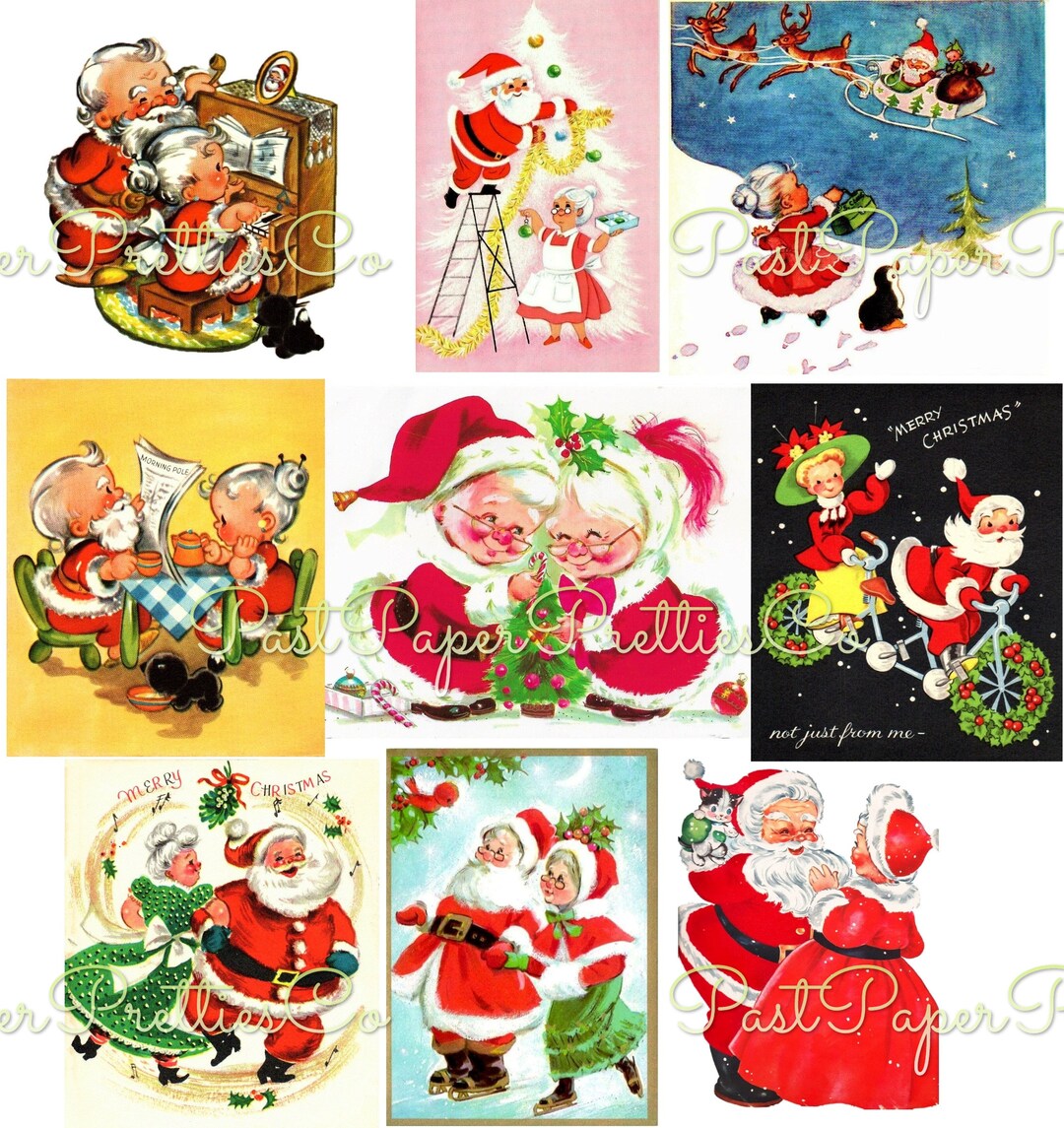 vintage-printable-christmas-cards-mr-and-mrs-santa-claus-collection-card-images-pdf-instant-digital-download-mid-century-xmas-clip-art-etsy