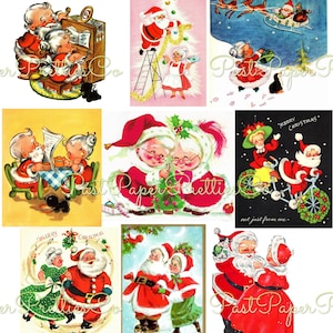 Cartes de Noël imprimables vintage Mr et Mme Santa Claus Carte de collection Images PDF Téléchargement numérique instantané Noël Mid-Century Clip Art