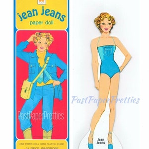 Bonecas de papel vintage Jean Jeans Boneca de moda retrô 1979 PDF para impressão Download digital instantâneo Boneca de brinquedo infantil fofa Clip Art