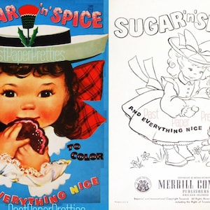 Livre de coloriage vintage à colorier Sugar and Spice à colorier v. 1958 PDF Téléchargement numérique instantané Kitsch mignon, comptines pour enfants, 33 pages A3