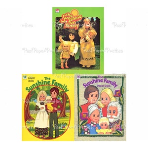 Bonecas de papel vintage The Sunshine Fun Family TRÊS CONJUNTOS PDF para impressão Download digital instantâneo Bonecas de brinquedo de infância fofas Clip Art Z1