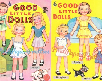 Vintage Paper Dolls 6 Good Little Dolls Cut-Outs 1941 Printable PDF Instant Digital Download Adorable Kitsch Cute Kawaii Children Clip Art