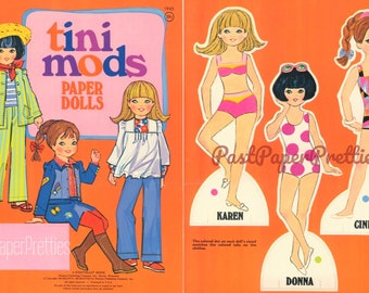 Vintage Paper Dolls Tini Mods c. 1968 Printable PDF Instant Digital Download Cute Groovy Hippie Mod Fashions Clip Art