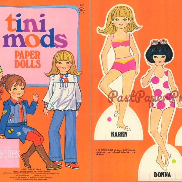 Vintage Paper Dolls Tini Mods c. 1968 Printable PDF Instant Digital Download Cute Groovy Hippie Mod Fashions Clip Art