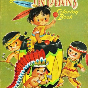 Vintage druckbare Malbuch Indianer c. 1958 PDF Sofortiger Digitaler Download Native American Life Clip Art 32 Seiten