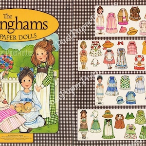 Vintage Paper Dolls The Ginghams c. 1976 Printable PDF Instant Digital Download Cute Sunbonnet Prairie Girl Sisters Clip Art