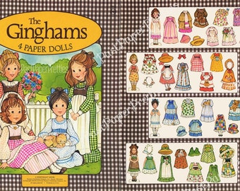 Vintage Paper Dolls The Ginghams c. 1976 Printable PDF Instant Digital Download Cute Sunbonnet Prairie Girl Sisters Clip Art