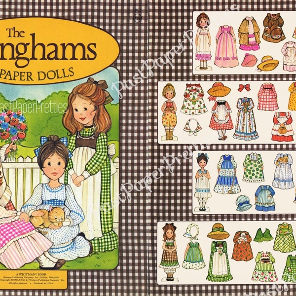 Vintage Paper Dolls The Ginghams c. 1976 Printable PDF Instant Digital Download Cute Sunbonnet Prairie Girl Sisters Clip Art