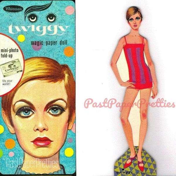 Vintage Paper Dolls Twiggy c. 1967 Printable PDF Instant Digital Download Sixties Fashion Model and Mod Clothing Clip Art