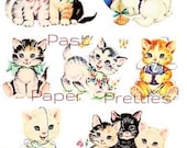 Vintage Retro Sweet Baby Kittens Printable Nursery Decals Images Collage Sheet Instant Digital Download Lot of 7 Cute Designs 1950s