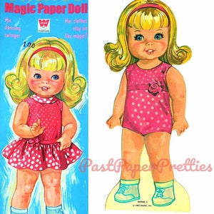 Bonecas de papel vintage swingy retrô 1969 PDF para impressão Download digital instantâneo Boneca de brinquedo infantil fofa Clip Art