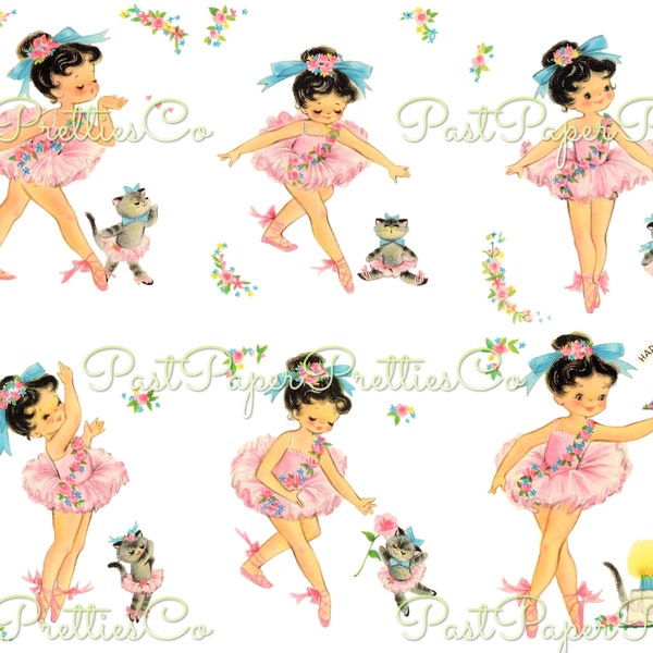 Vintage Printable Little Girl Ballerina Birthday Card Collage & Single Images PDF Instant Digital Download Cute Little Dancer Clipart