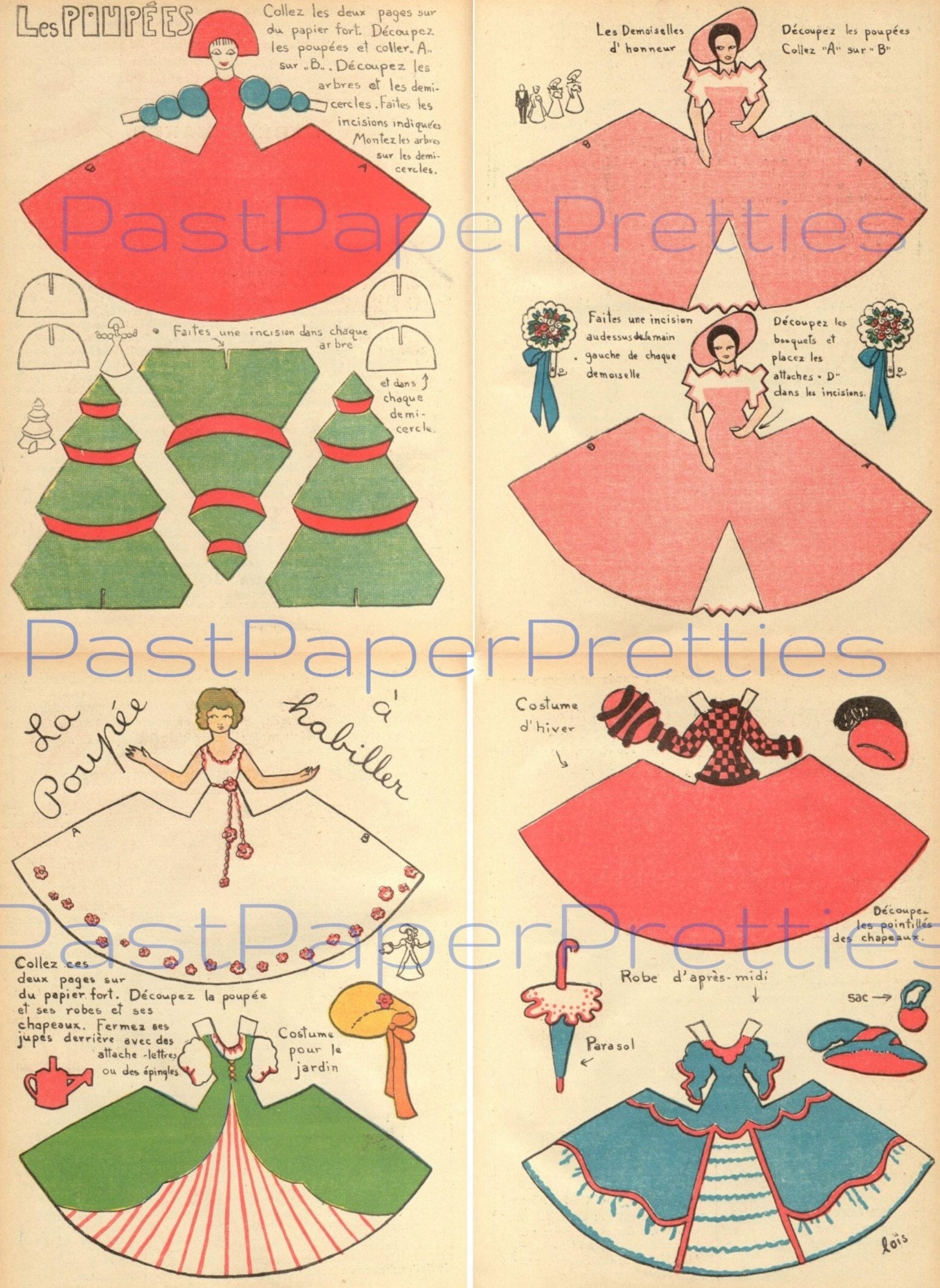 Vintage Printable French Paper Dolls Cute Stand up 3-D Maidens PDF