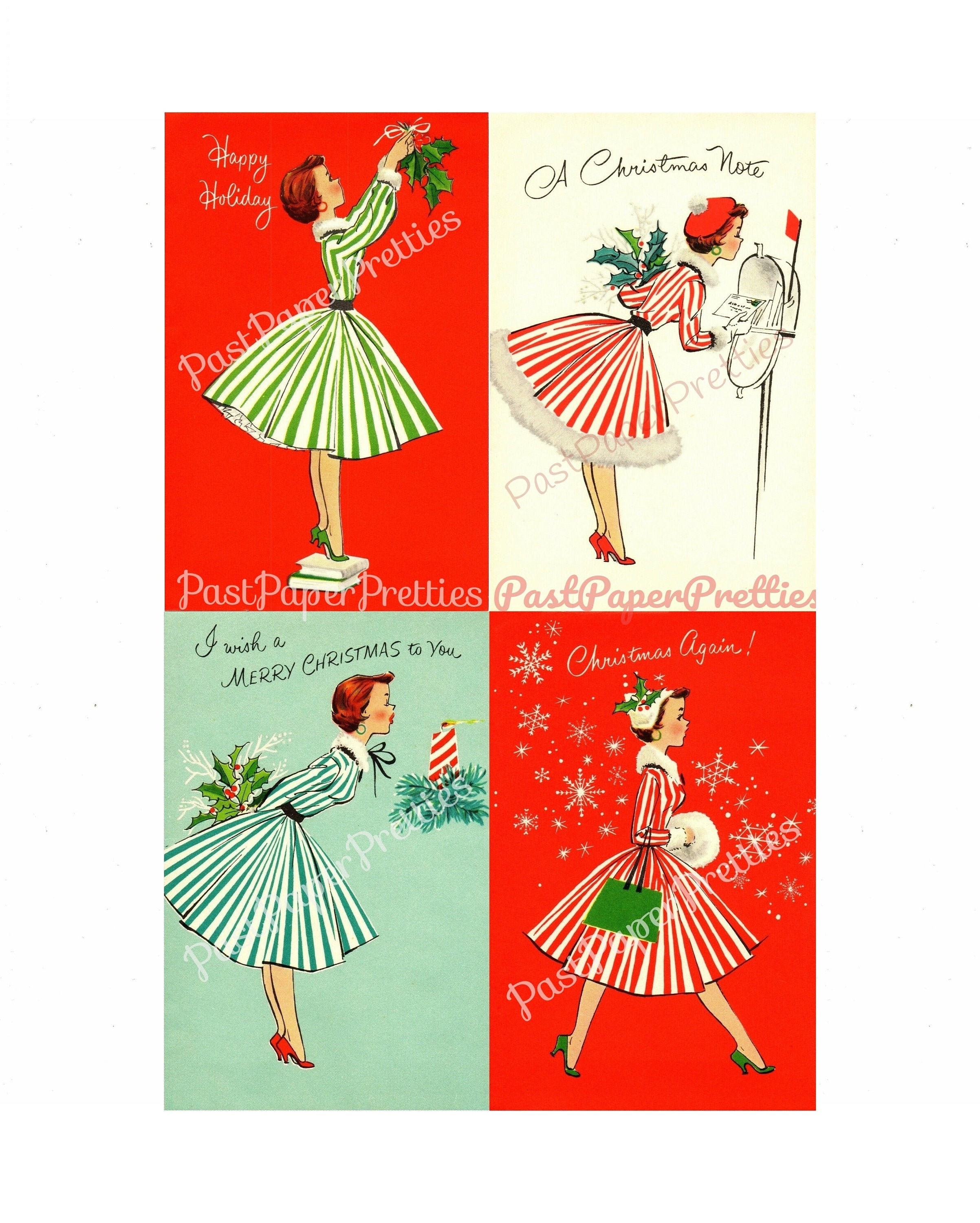 Vintage Printable Pretty Miss Peppermint Ladies Christmas Card Etsy