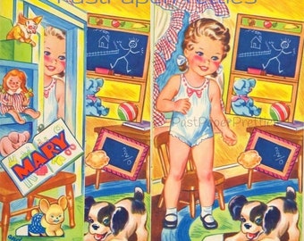 Vintage Paper Dolls Mary and Her Toys c. 1944 Adorable Little Girl Printable PDF Instant Digital Download Cute Kitsch Little Girl Clip Art