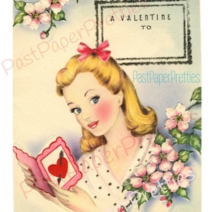 Vintage druckbare Valentinstag Karte hübsche junge Dame Bild c. 1940er Jahre Sofortiger digitaler Download schönes Mädchen Clip Art