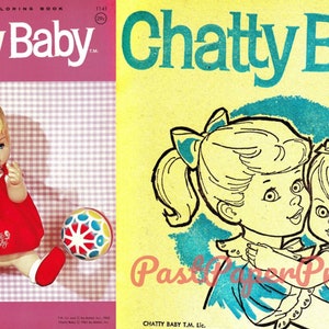 Páginas de livro de colorir para impressão vintage Boneca bebê tagarela c. 1963 PDF Download digital instantâneo Boneca de brinquedo infantil fofa 131 páginas
