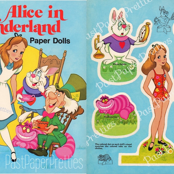 Vintage Paper Dolls Alice In Wonderland c. 1976 Printable PDF Instant Digital Download Classic Storybook Clip Art