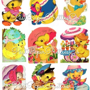 72 Immagini di biglietti di Pasqua vintage con anatre Decine di fogli di collage di anatre PDF Download digitale istantaneo TUTTI gli anatre clipart