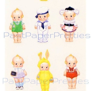 Vintage imprimable bébé poupée Kewpie Stickers cadeaux étiquettes découpes collage téléchargement numérique mignon Cupies Images Clip Art