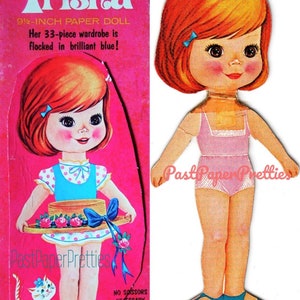 Bonecas de papel vintage Trisha c. 1968 Linda boneca ruiva PDF para impressão Download digital instantâneo Groovy Mod Wardrobe Clip Art