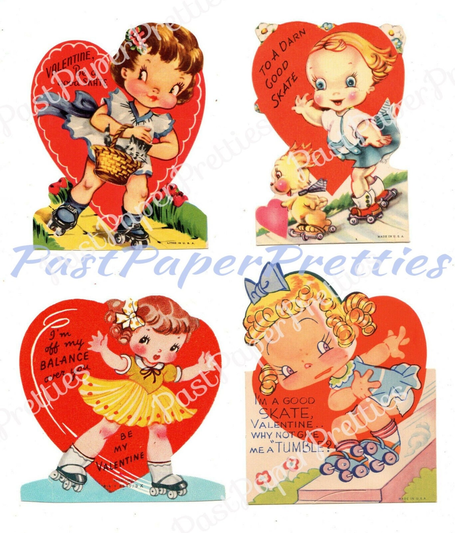 Vintage Printable Valentines Day Cards Retro Rollerskate Girls and Boys ...