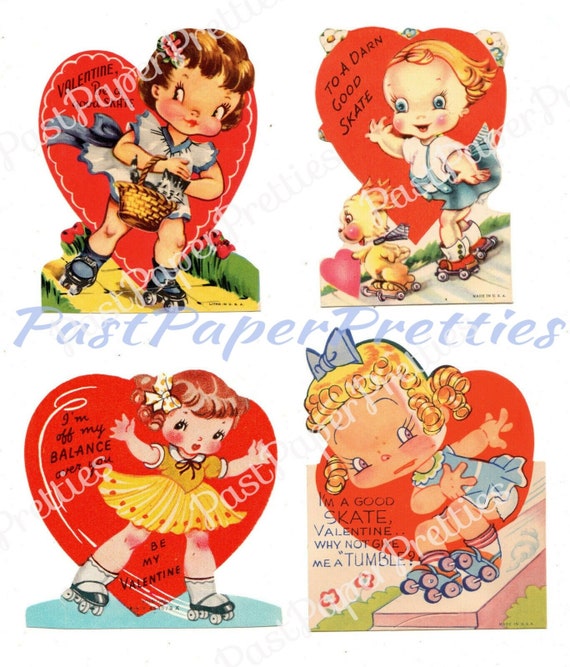 Vintage Printable Valentines Day Cards Rollerskating Girls and Boys All  Roller Skate Themed Collage Sheets PDF Instant Digital Download -   Canada