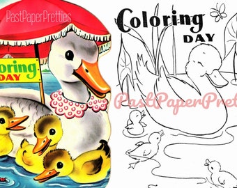 Vintage Malbuch Ausmalbilder Ausmalseiten c. 1960er Jahre PDF Sofortiger digitaler Download süsse Kinder Objekte 25 Seiten Clip Art