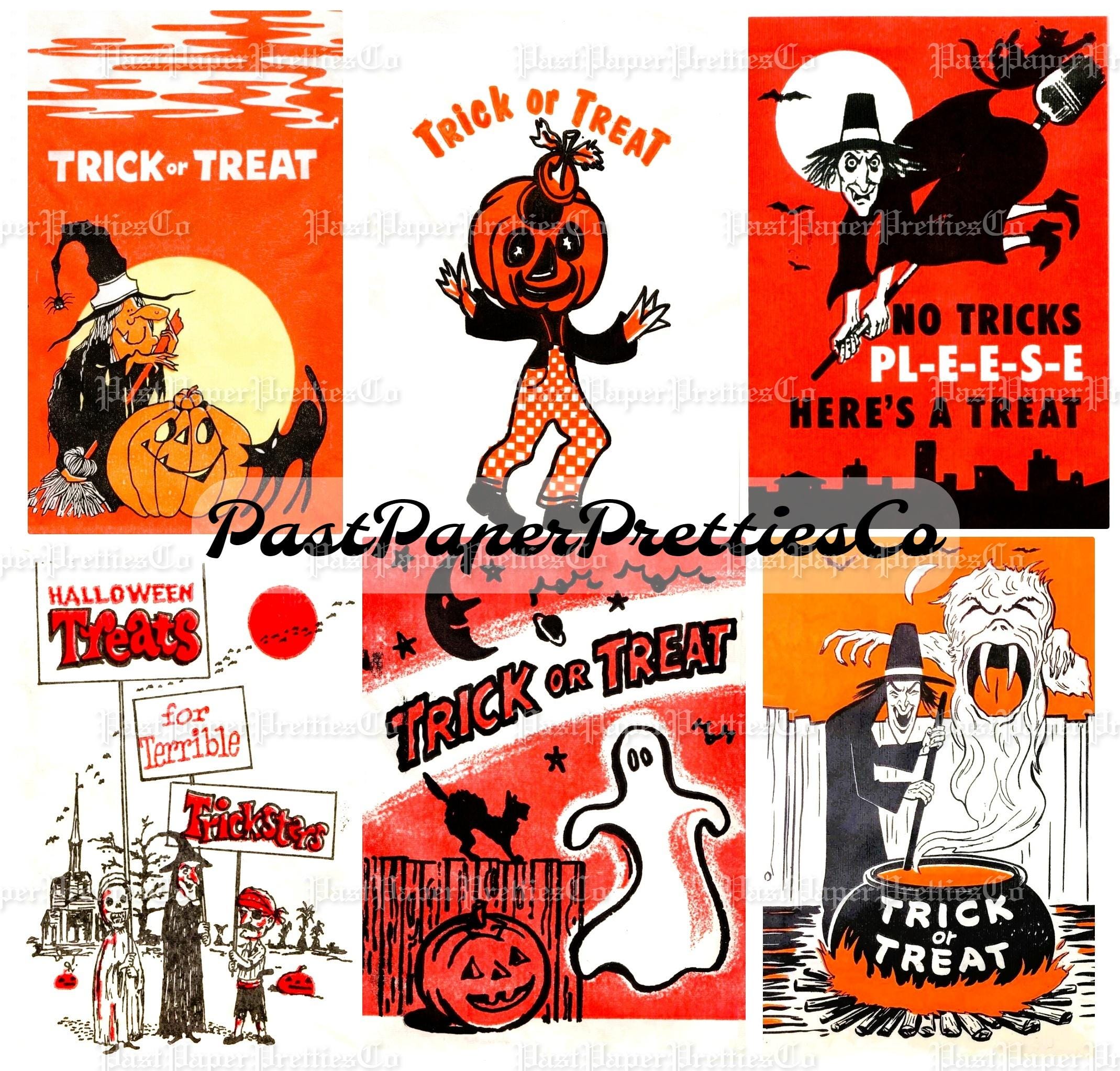 Vintage Halloween Printable Trick or Treat Bags Collage Cards Retro ...