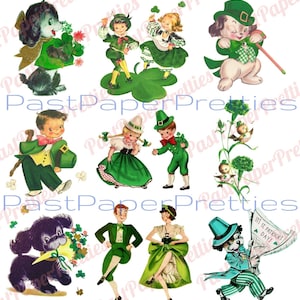 18 Vintage St. Patricks Day Karte Bilder Mädchen Jungen Hündchen Collage Sheets Printable PDF Instant Digital Download PNG JPEG