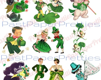 18 Vintage St. Patricks Day Card Images Girls Boys Puppy Dog Collage Sheets Printable PDF Instant Digital Download PNG JPEG