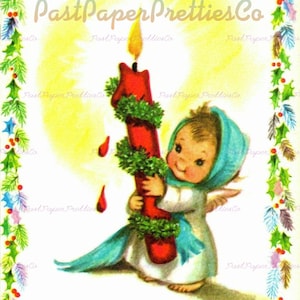 Vintage druckbare Weihnachtsengel Kinderkarten Bilder PDF Sofortiger digitaler Download Niedliche Kawaii himmlische Engel