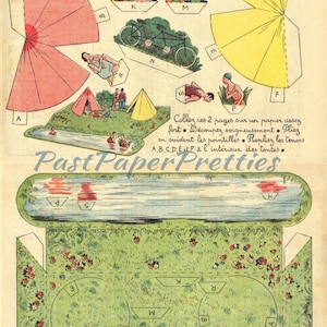 Vintage Camping Scene Printable Paper Model Cut Outs Instant Digital Download Miniature People Campsite Tents Diorama 1930s Papercraft