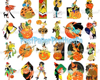 Vintage Art Deco Halloween Flapper Ladies Images Printable Collage Sheet Cards Tags Stamps PDF Instant Digital Download Spooky Glam 3 Sizes