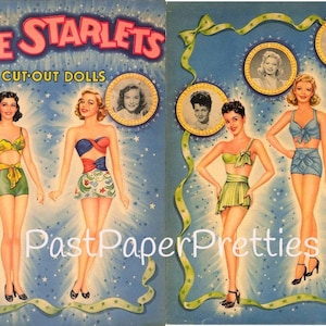 Bonecas de papel vintage, estrelas de cinema, c. 1946 PDF para impressão, download digital instantâneo, 5 lindas bonecas de cinema de estrelas de Hollywood, clipart