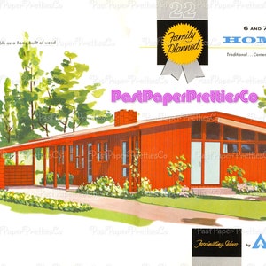 Vintage MCM-huisplannen familie gepland 6- en 7-kamerwoningen retro halverwege de eeuw modern afdrukbaar boek 1960 pdf direct digitale download