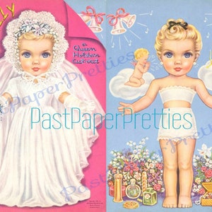 Vintage Papierpuppen süße große Augen Mädchen Sally Braut Retro 1950 Printables PDF Sofortiger digitaler Download Kitsch Ephemera Hochzeit Clip Art JPEG
