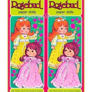 Bonecas de papel vintage Rosebud 1978 PDF para impressão Download digital instantâneo Bonecas de brinquedo de infância fofas Clip Art