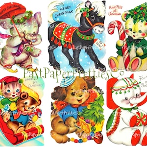 42 Cartões de Natal Vintage para Imprimir Coleção de Colagens de Animais de Férias CONJUNTO 2 TODOS os Animais de meados do século Imagens PDF Download Digital Instantâneo