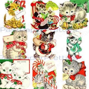 Vintage imprimable Kitty Cat Noël feuilles de collage et cartes complètes TOUTES les vacances mignons chats Images PDF téléchargement numérique instantané chaton Clipart