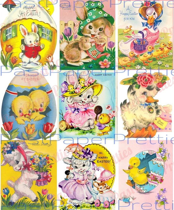 54 Vintage Printable Animal Easter Cards Cute Bunnies Lambs Chicks Images PDF Instant Digital Download Anthropomorphic Critter Clip Art