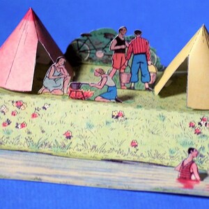 Vintage Camping Szene druckbare Papiermodell Ausschnitte Sofortiger digitaler Download Miniatur Menschen Camping Zelte Diorama 1930er Jahre Papierkunst Bild 5